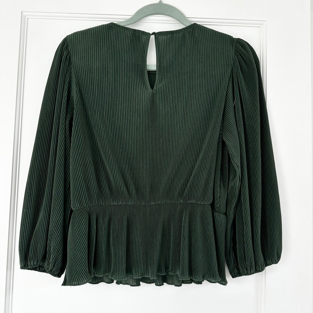 & Other Stories‎ Peplum Top Pleated Balloon Sleeve Blouse Green Size S - Picture 6 of 9